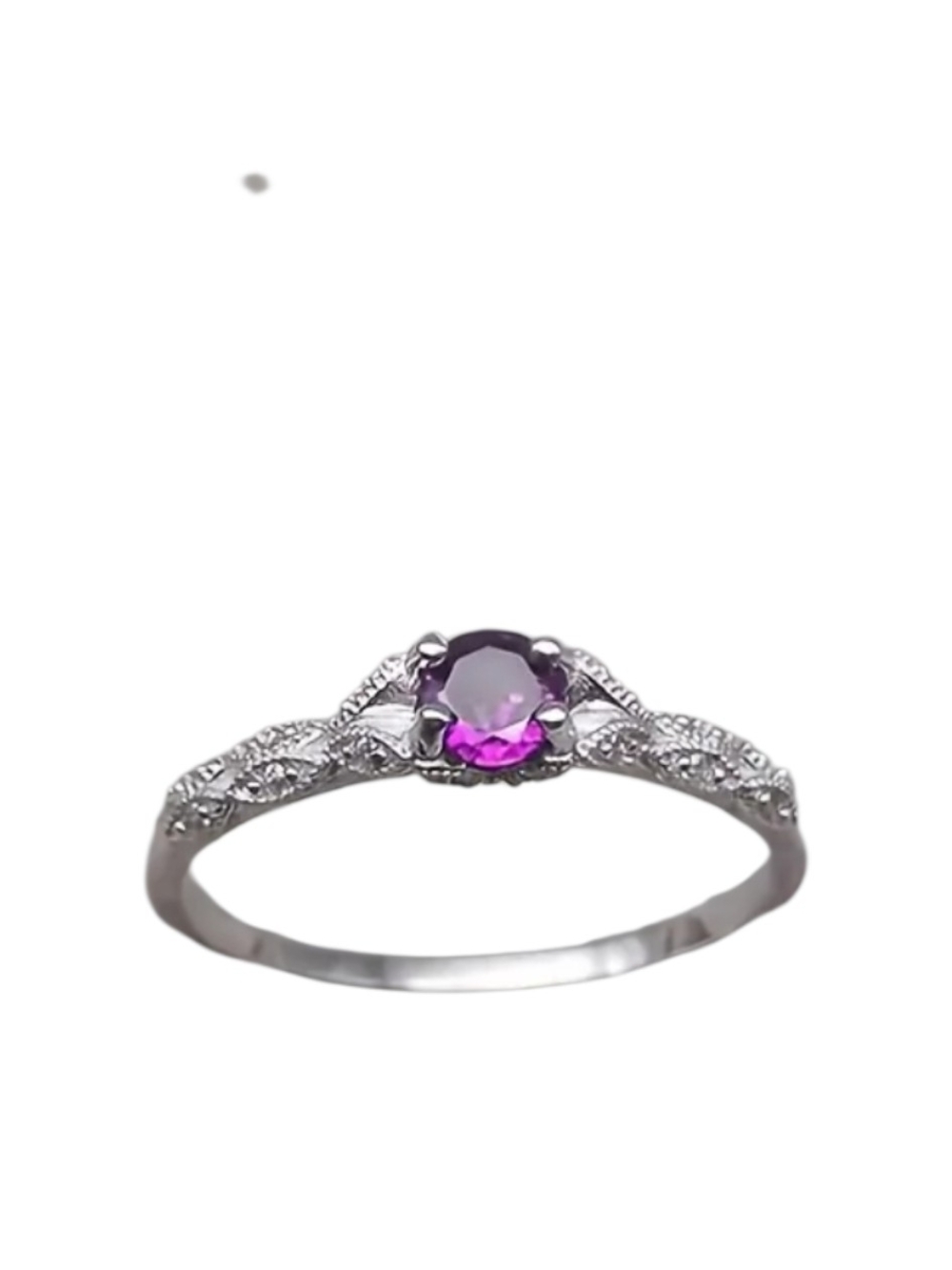 Sterling Silver Purple Solitaire Ring with Crystal Accents